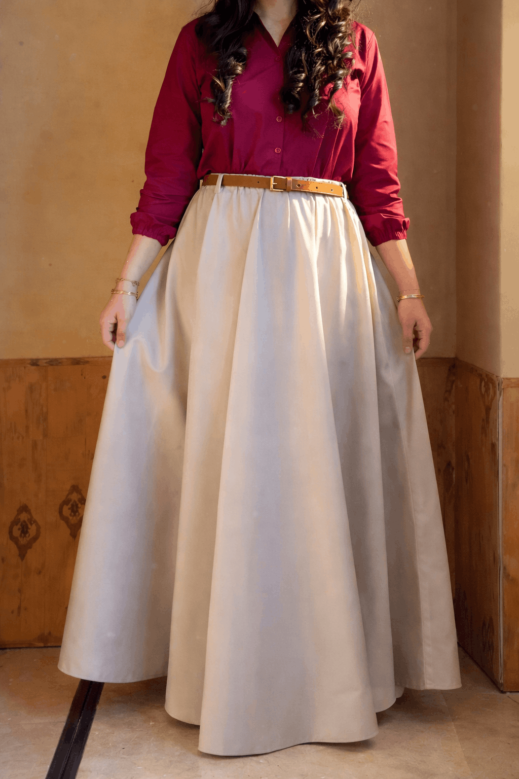 Mehroon Skurt Shirt With Belt
