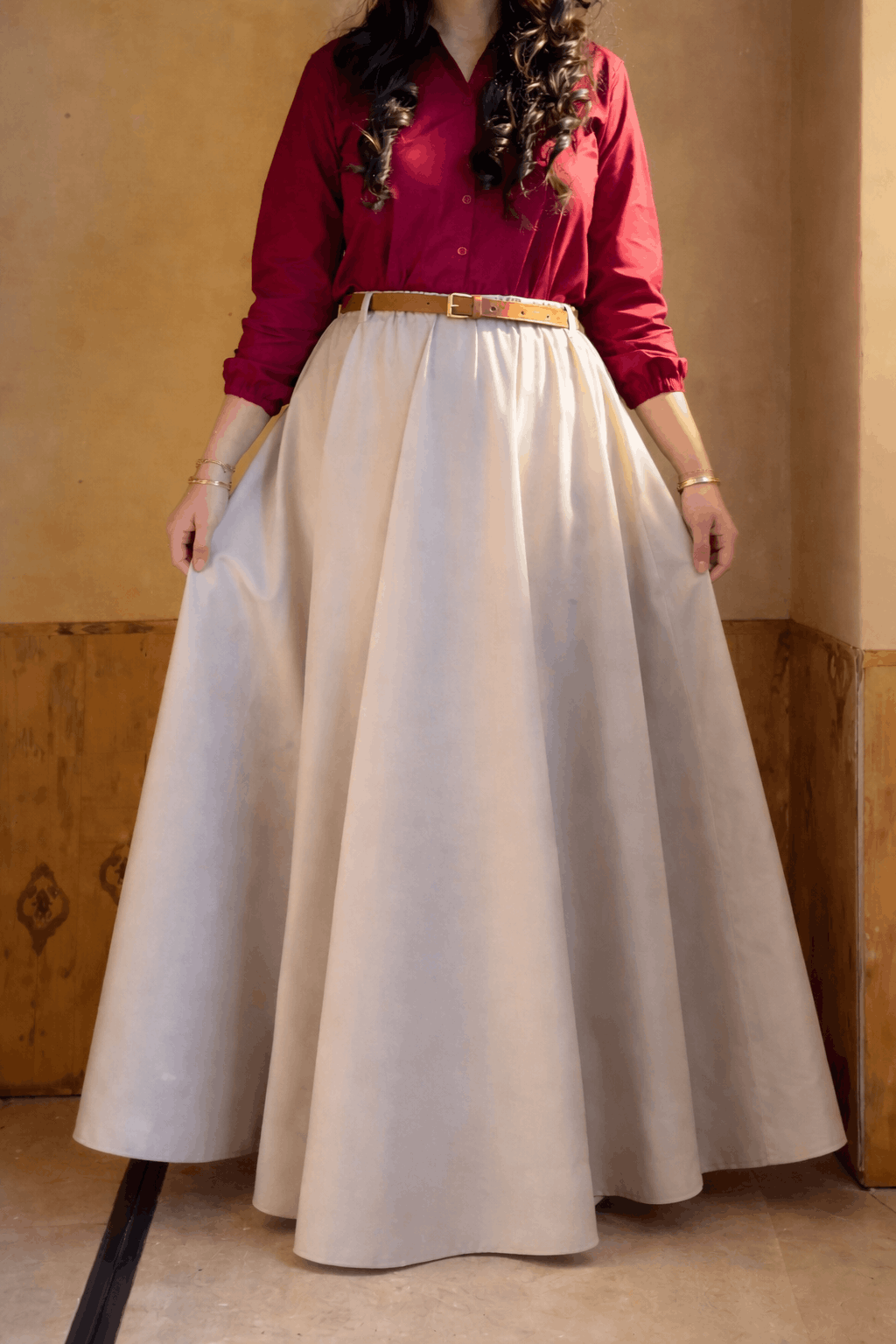 Mehroon Skurt Shirt With Belt