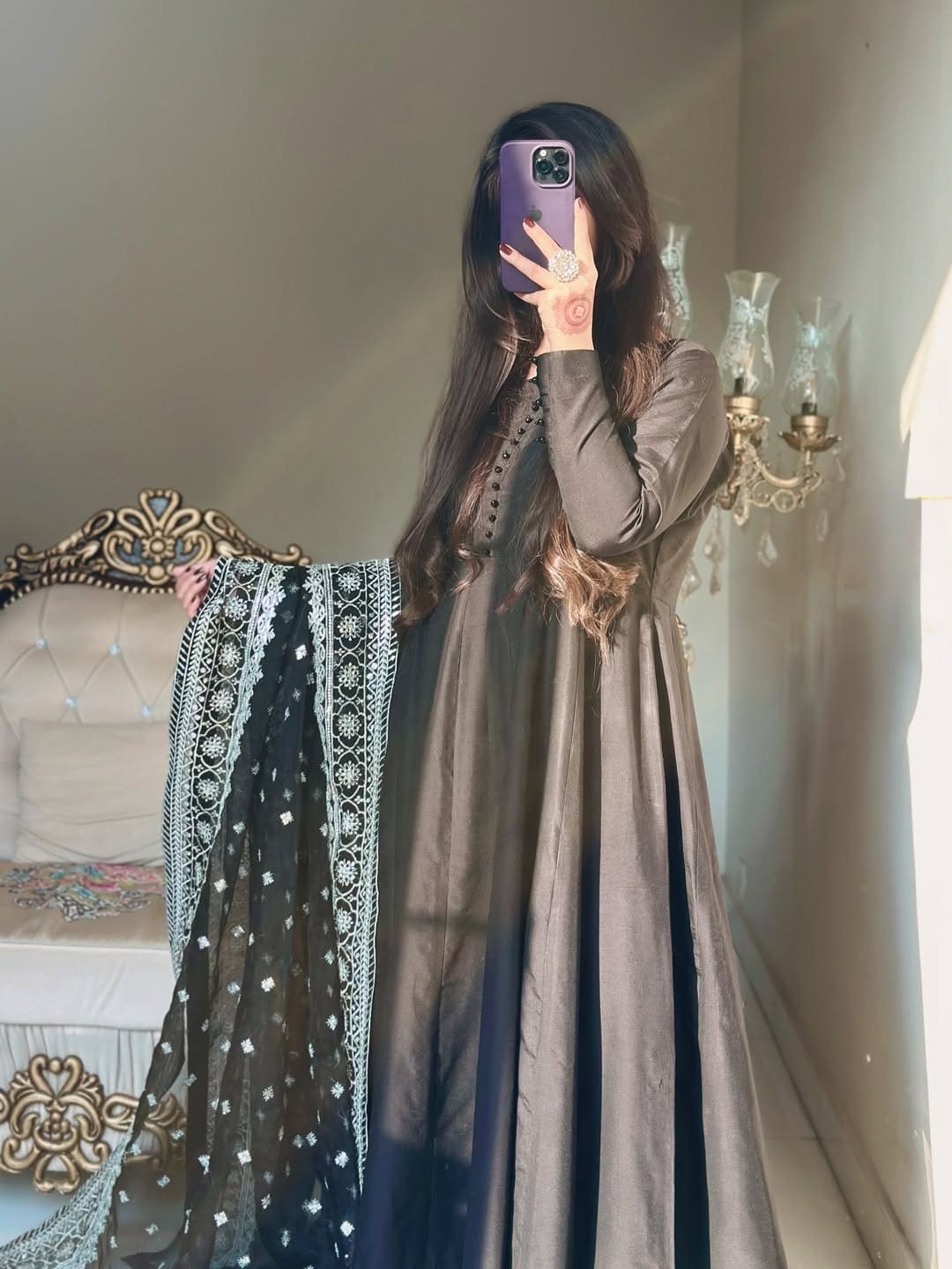 Black  Frock with Embroidered Dupatta